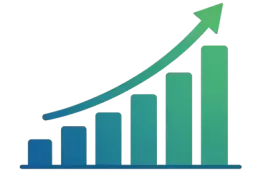 Upward-trending bar graph with a rising arrow in blue and green gradient colors.