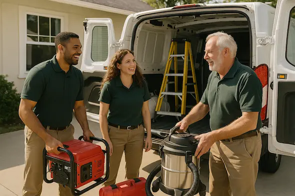 Local service team preparing equipment for the day